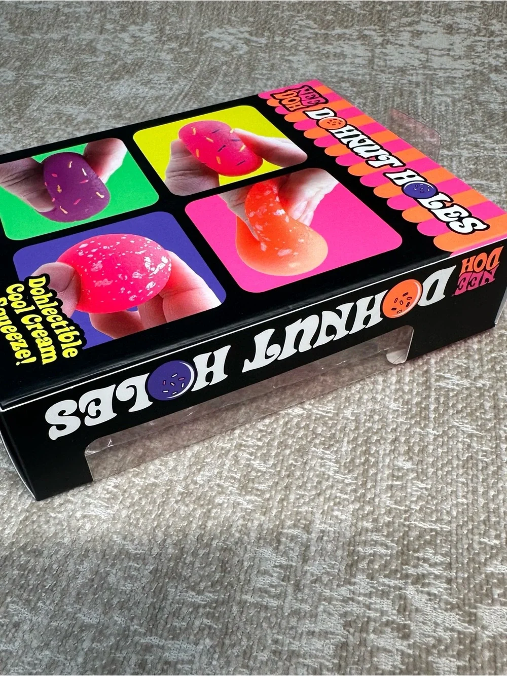 Schylling NeeDoh Donut Holes 4 pack Stress Balls - Pink, Orange & Purple
